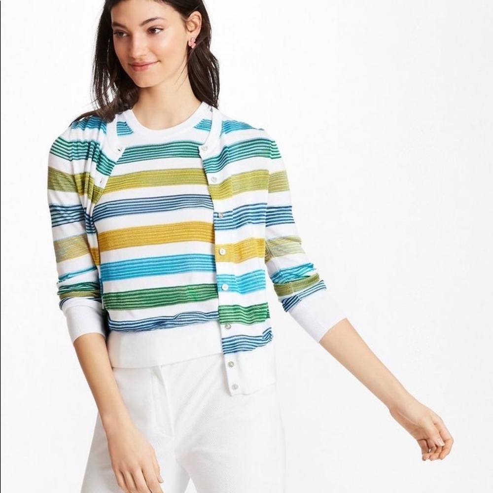 Brooks Brothers Striped Supima Cotton Blend Cardigan